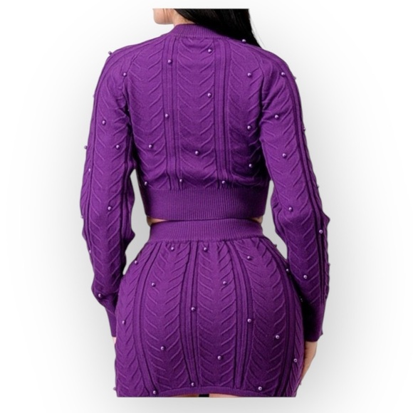 Purple Pearl Sweater Cable Knit Skirt Set - Picture 4 of 10